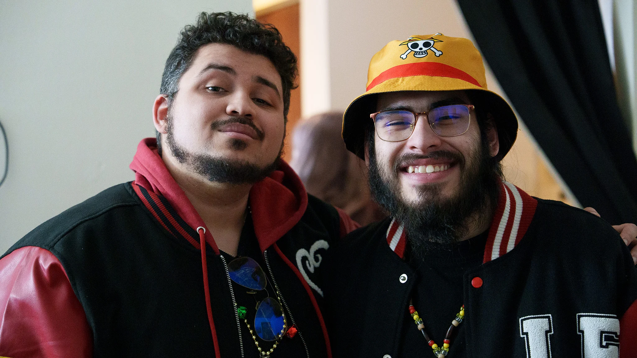 Two friends in matching jackets