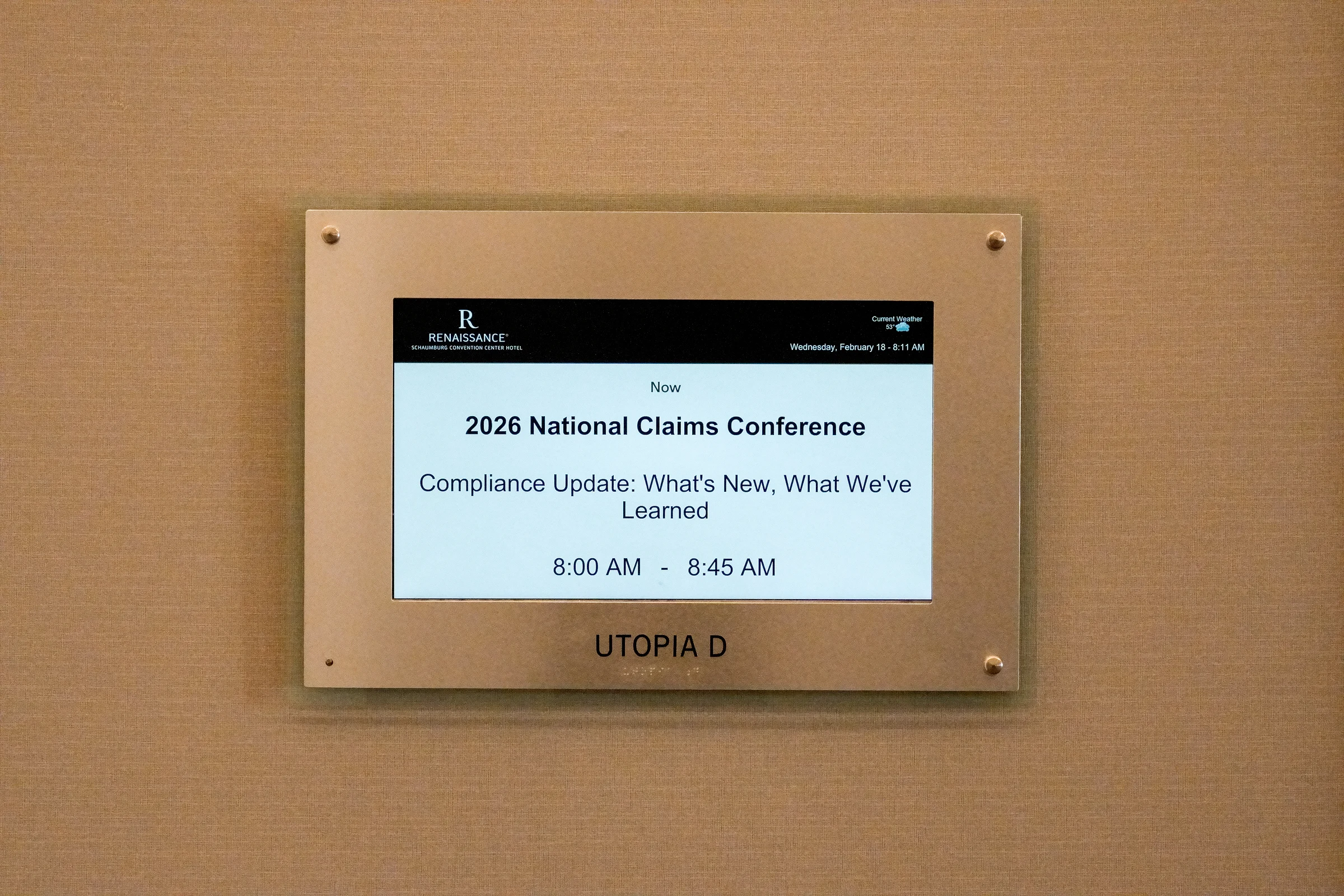 The session board outside the room