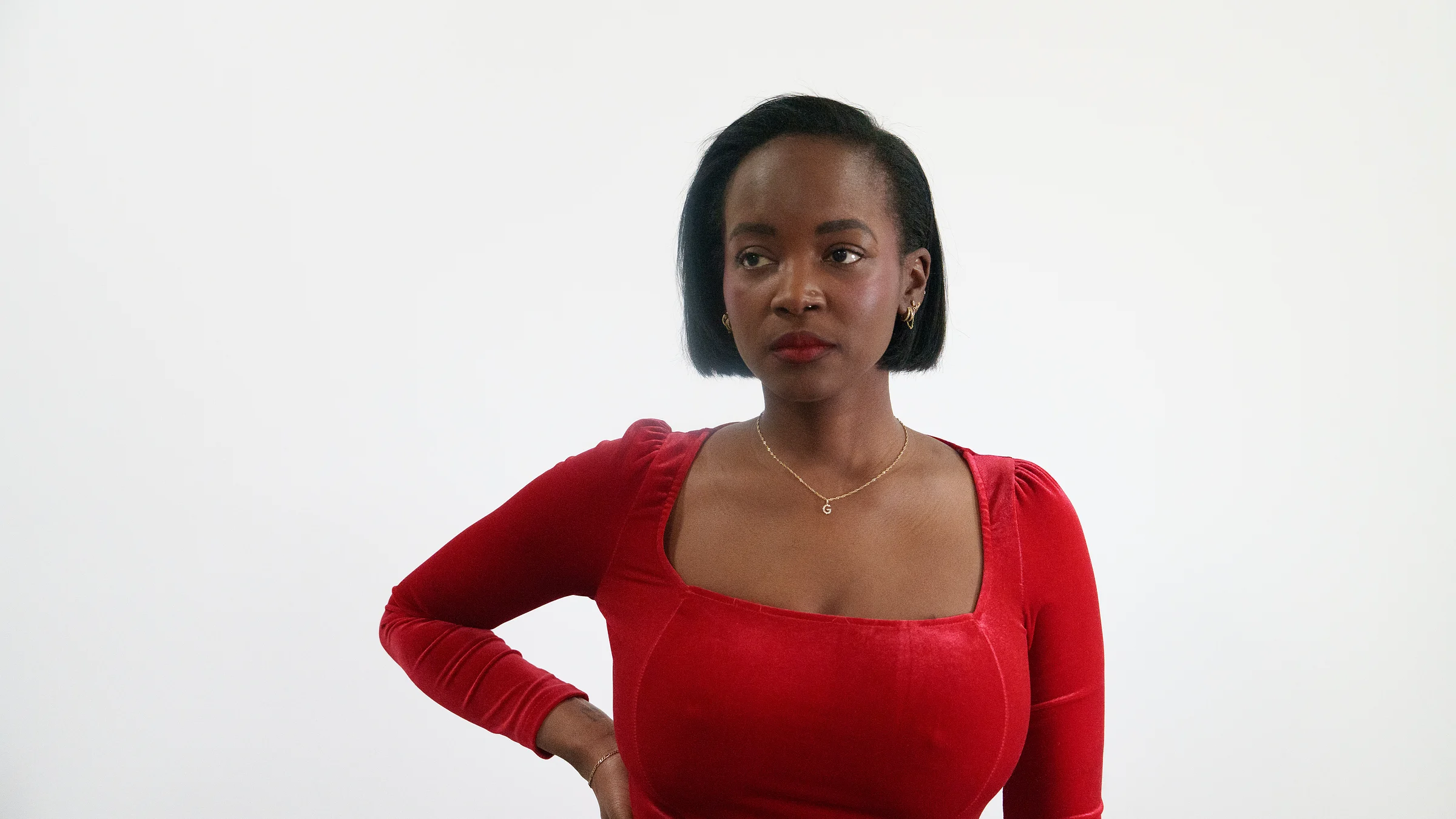 A red dress against white