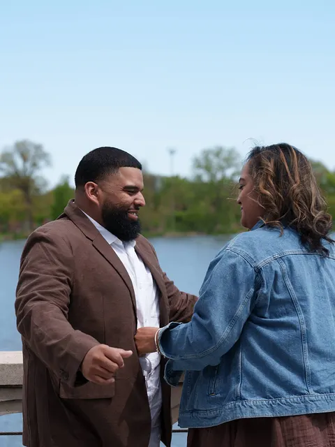Him looking down at her