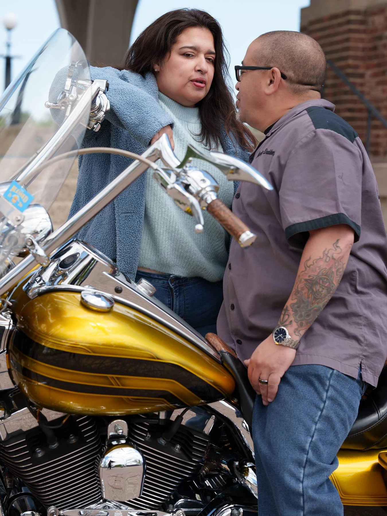 The bike in front, the two of them behind