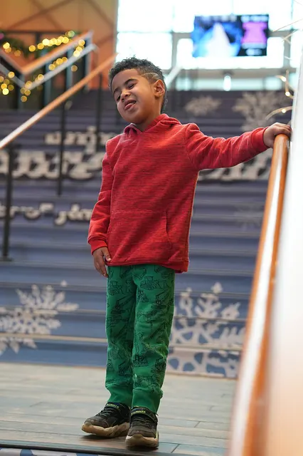 Up on the steps by the snowflakes